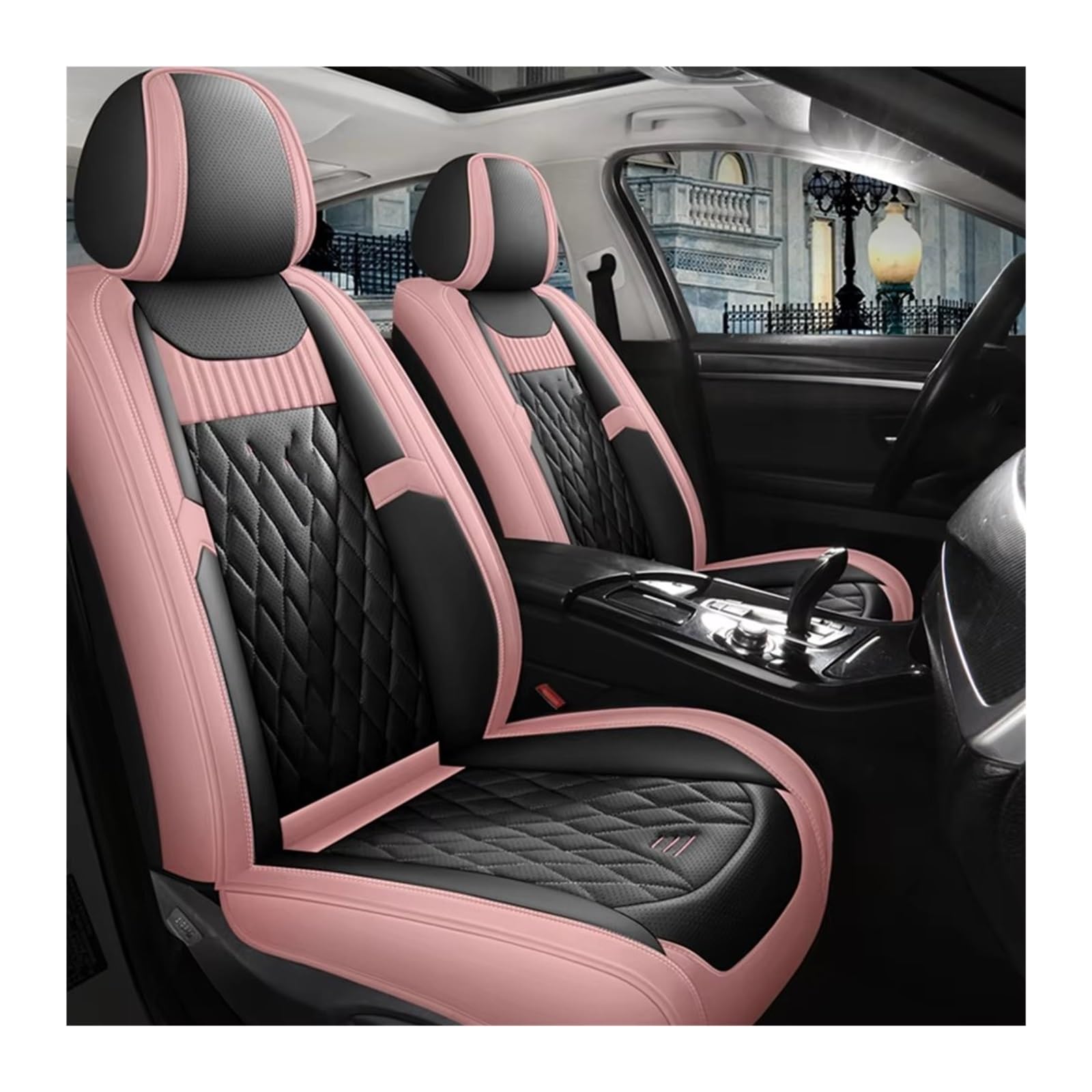 VBVGMZAS Auto Sitzbezüge Autositzbezüge aus Leder für Megane 2 3 Fahrzeugteile Sitzbezüge Auto(Black Pink Front) von VBVGMZAS