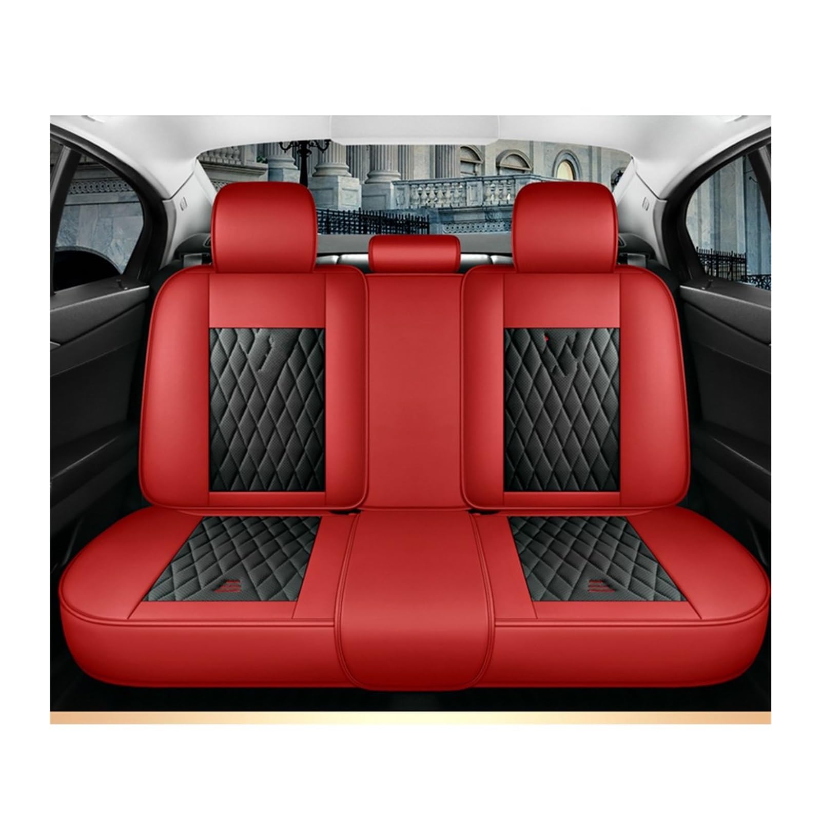 VBVGMZAS Auto Sitzbezüge Autositzbezüge aus Leder für Megane 2 3 Fahrzeugteile Sitzbezüge Auto(Black Red Rear) von VBVGMZAS