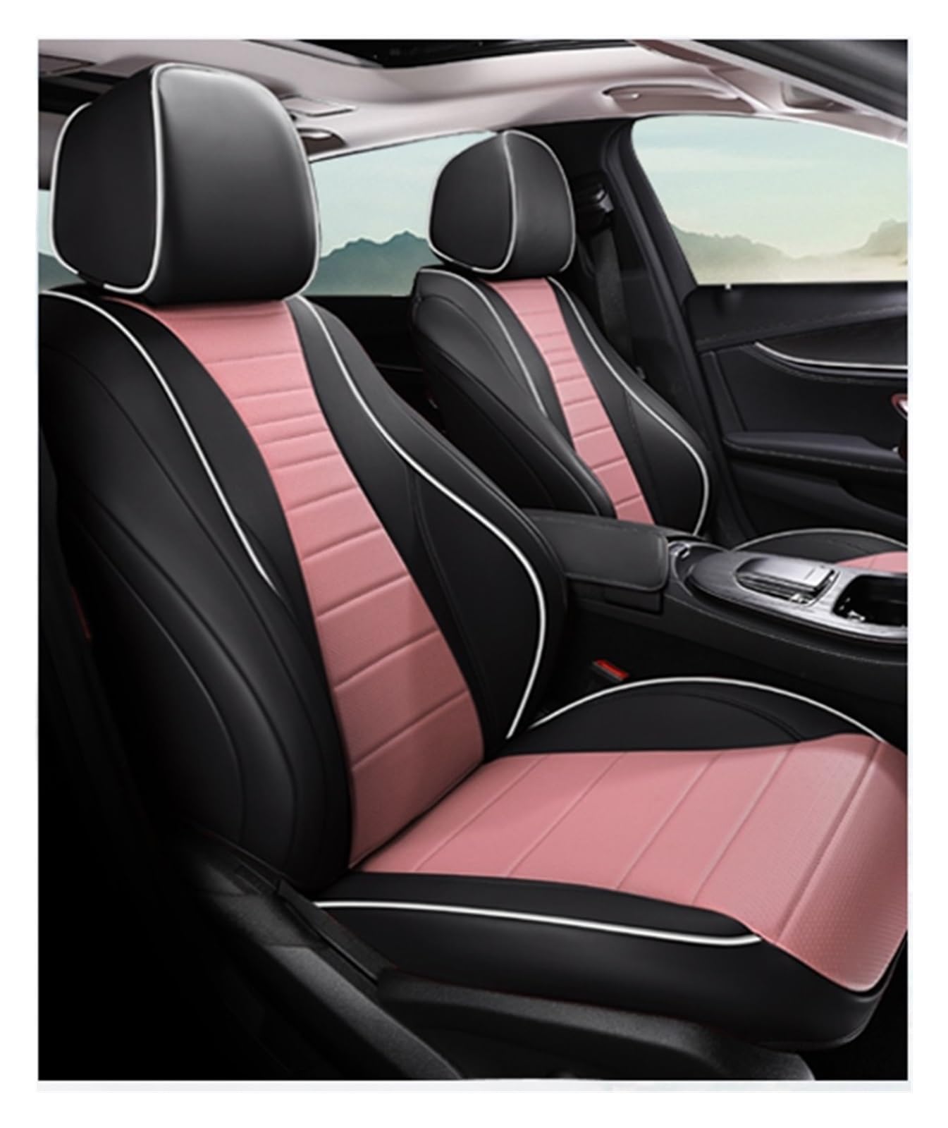 VBVGMZAS Auto Sitzbezüge Autositzbezüge für Geely für Atlas für Pro für Monjaro für Tugella für Coolray Autozubehör Sitzbezüge Auto(Full Set-Black Pink) von VBVGMZAS