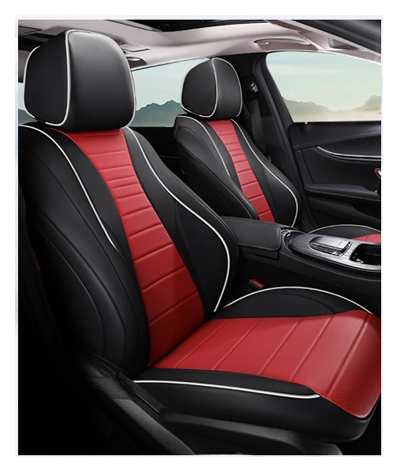 VBVGMZAS Auto Sitzbezüge Autositzbezüge für Geely für Atlas für Pro für Monjaro für Tugella für Coolray Autozubehör Sitzbezüge Auto(Full Set-Black Red) von VBVGMZAS
