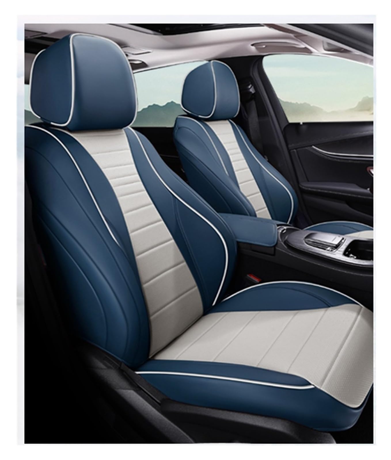 VBVGMZAS Auto Sitzbezüge Autositzbezüge für Geely für Atlas für Pro für Monjaro für Tugella für Coolray Autozubehör Sitzbezüge Auto(Full Set-Blue White) von VBVGMZAS