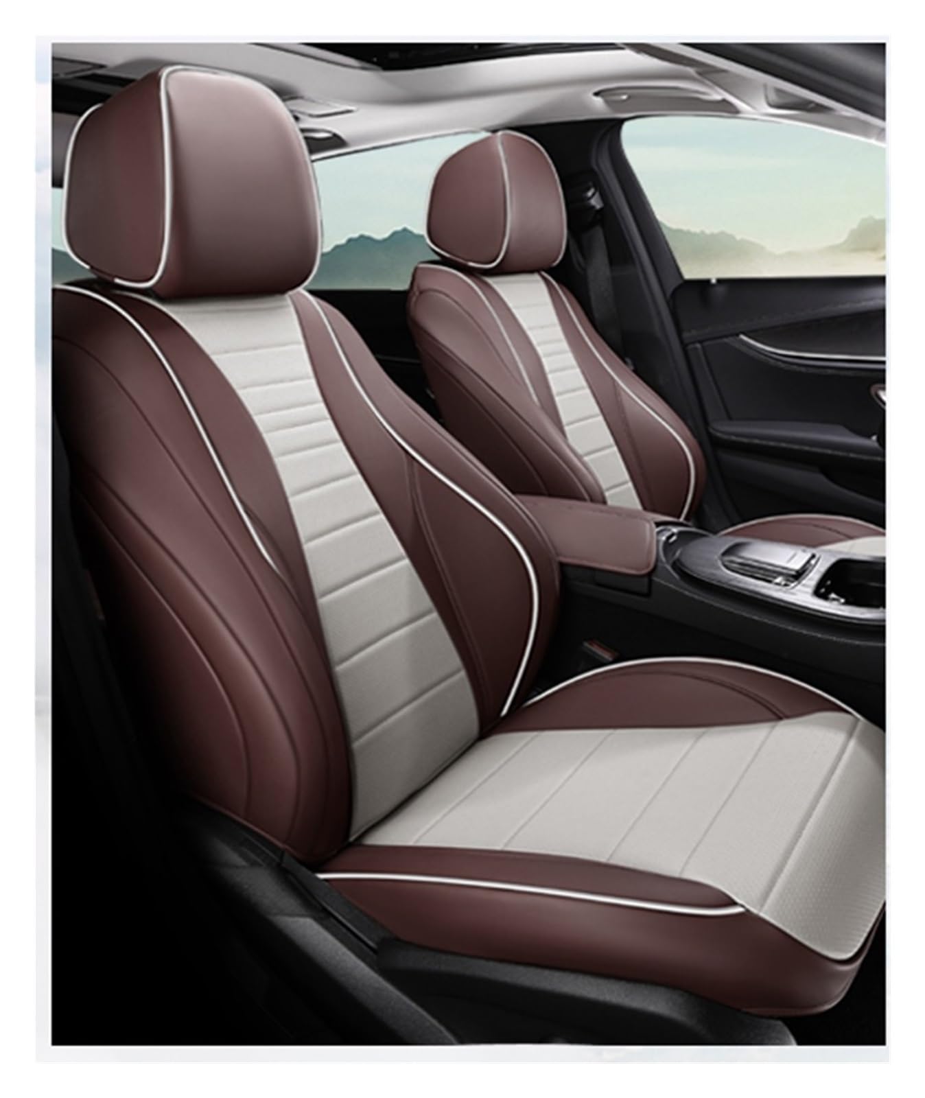 VBVGMZAS Auto Sitzbezüge Autositzbezüge für Geely für Atlas für Pro für Monjaro für Tugella für Coolray Autozubehör Sitzbezüge Auto(Full Set-Coffee) von VBVGMZAS