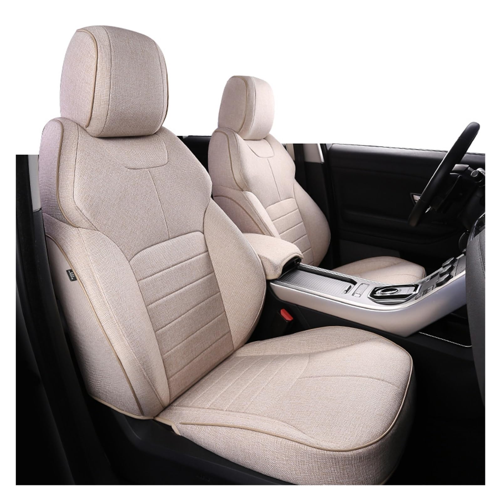 VBVGMZAS Auto Sitzbezüge Autozubehör Sitzbezug 5 Sitze Komplettset ECO Flachsleinen Vollbezug Für Range Für Rover Und Über 2000 Modelle Sitzbezüge Auto(Beige) von VBVGMZAS