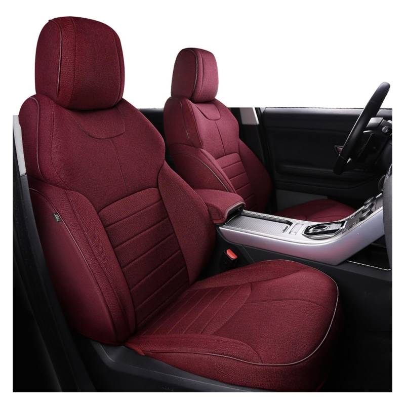 VBVGMZAS Auto Sitzbezüge Autozubehör Sitzbezug 5 Sitze Komplettset ECO Flachsleinen Vollbezug Für Range Für Rover Und Über 2000 Modelle Sitzbezüge Auto(Burgundy) von VBVGMZAS