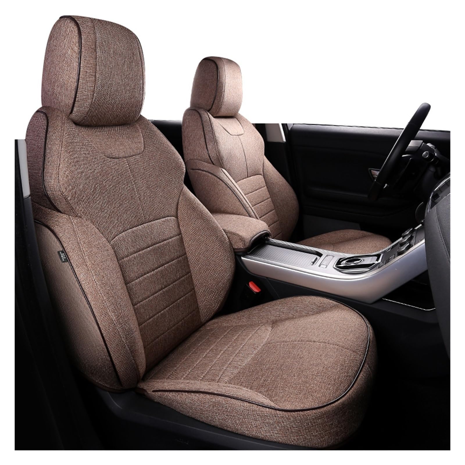 VBVGMZAS Auto Sitzbezüge Autozubehör Sitzbezug 5 Sitze Komplettset ECO Flachsleinen Vollbezug Für Range Für Rover Und Über 2000 Modelle Sitzbezüge Auto(Coffee) von VBVGMZAS