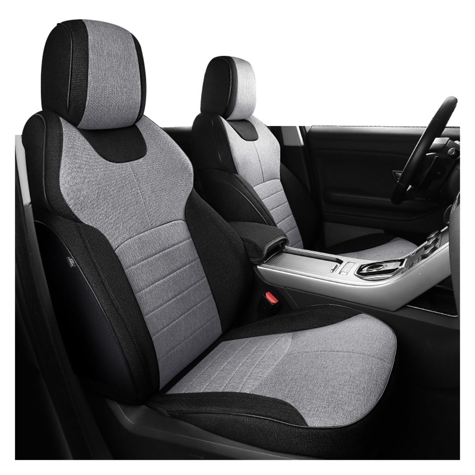 VBVGMZAS Auto Sitzbezüge Autozubehör Sitzbezug 5 Sitze Komplettset ECO Flachsleinen Vollbezug Für Range Für Rover Und Über 2000 Modelle Sitzbezüge Auto(Grey Black) von VBVGMZAS