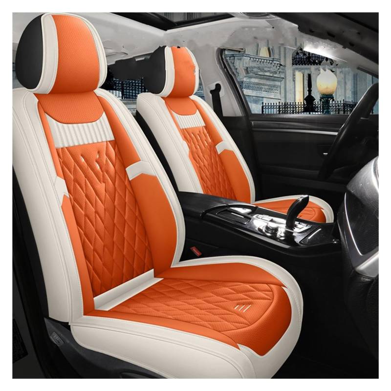 VBVGMZAS Auto Sitzbezüge Leder-Autositzbezüge für Fluence für Scenic für Clio für Captur für Kadjar für Logan 2 für Duster Arkana Kangoo Fahrzeugteile Sitzbezüge Auto(Beige Orange Front) von VBVGMZAS
