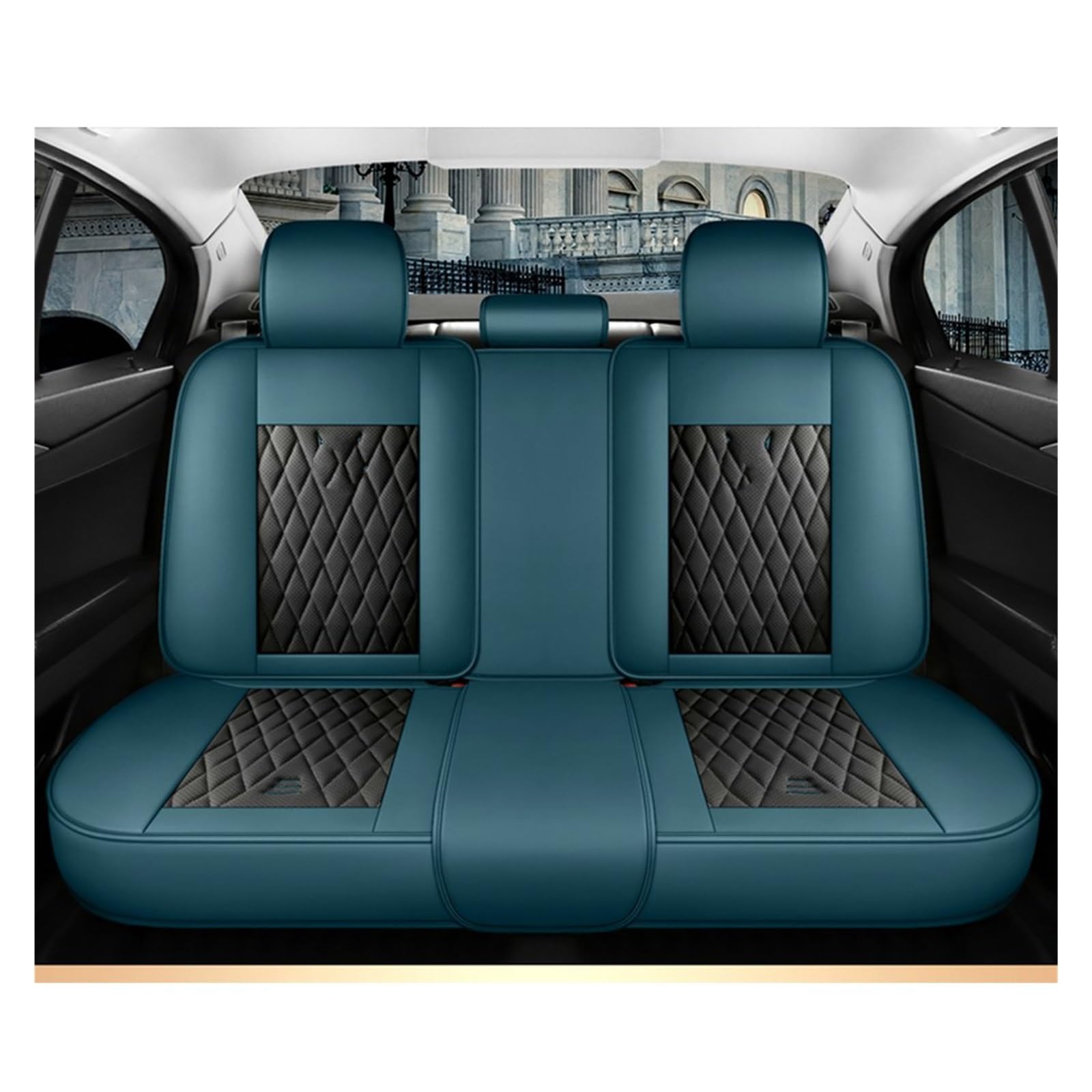 VBVGMZAS Auto Sitzbezüge Leder-Autositzbezüge für Fluence für Scenic für Clio für Captur für Kadjar für Logan 2 für Duster Arkana Kangoo Fahrzeugteile Sitzbezüge Auto(Black Blue Rear) von VBVGMZAS