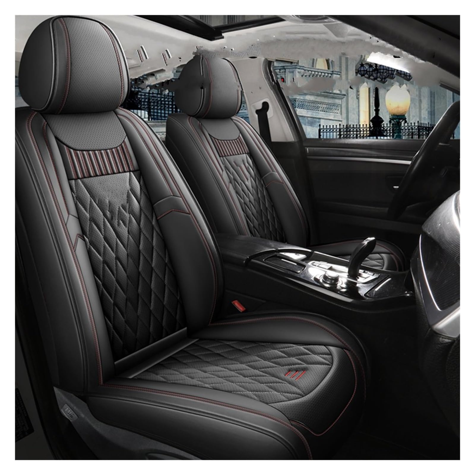 VBVGMZAS Auto Sitzbezüge Leder-Autositzbezüge für Fluence für Scenic für Clio für Captur für Kadjar für Logan 2 für Duster Arkana Kangoo Fahrzeugteile Sitzbezüge Auto(Black Front) von VBVGMZAS