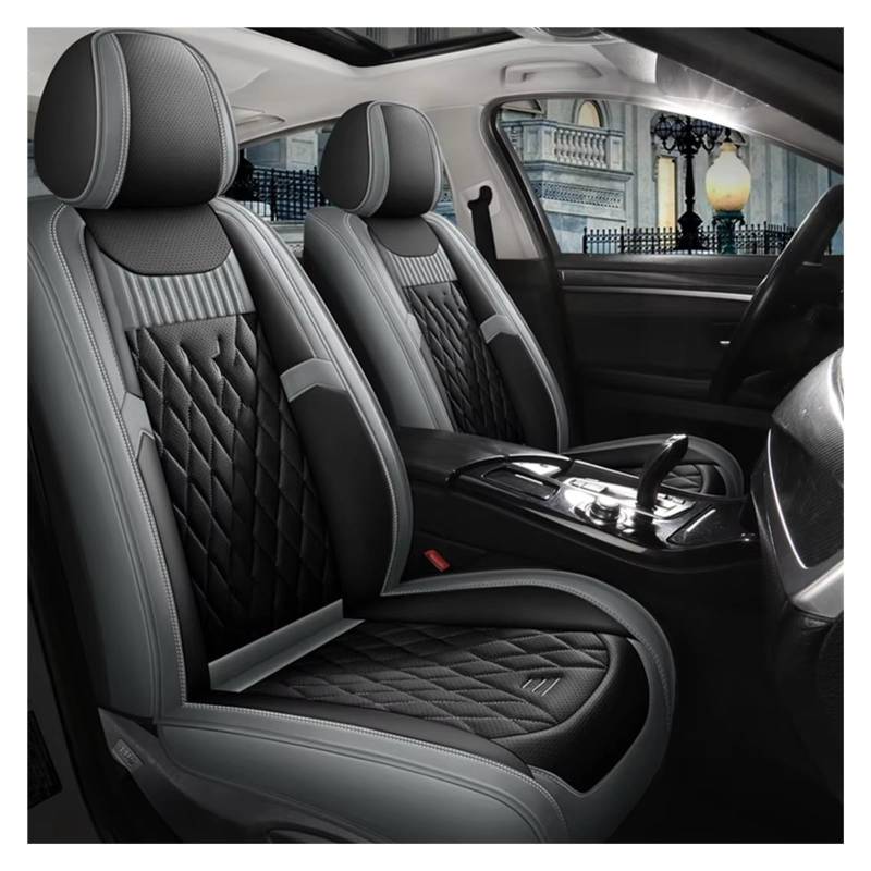 VBVGMZAS Auto Sitzbezüge Leder-Autositzbezüge für Fluence für Scenic für Clio für Captur für Kadjar für Logan 2 für Duster Arkana Kangoo Fahrzeugteile Sitzbezüge Auto(Black Gray Front) von VBVGMZAS