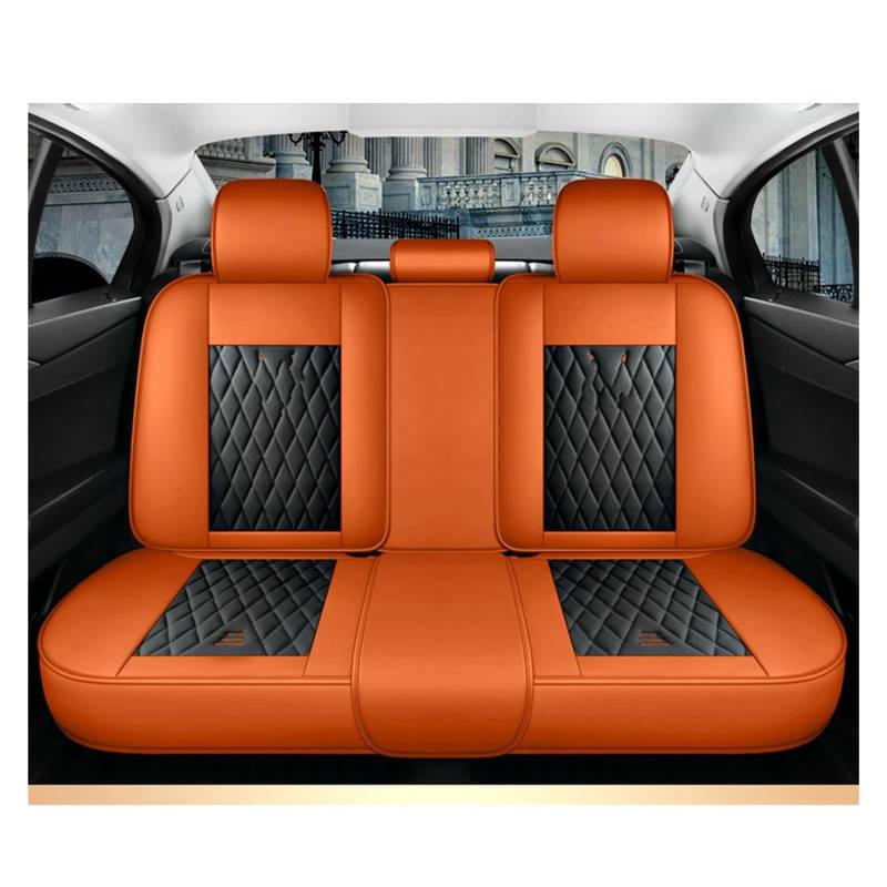 VBVGMZAS Auto Sitzbezüge Leder-Autositzbezüge für Fluence für Scenic für Clio für Captur für Kadjar für Logan 2 für Duster Arkana Kangoo Fahrzeugteile Sitzbezüge Auto(Black Orange Rear) von VBVGMZAS