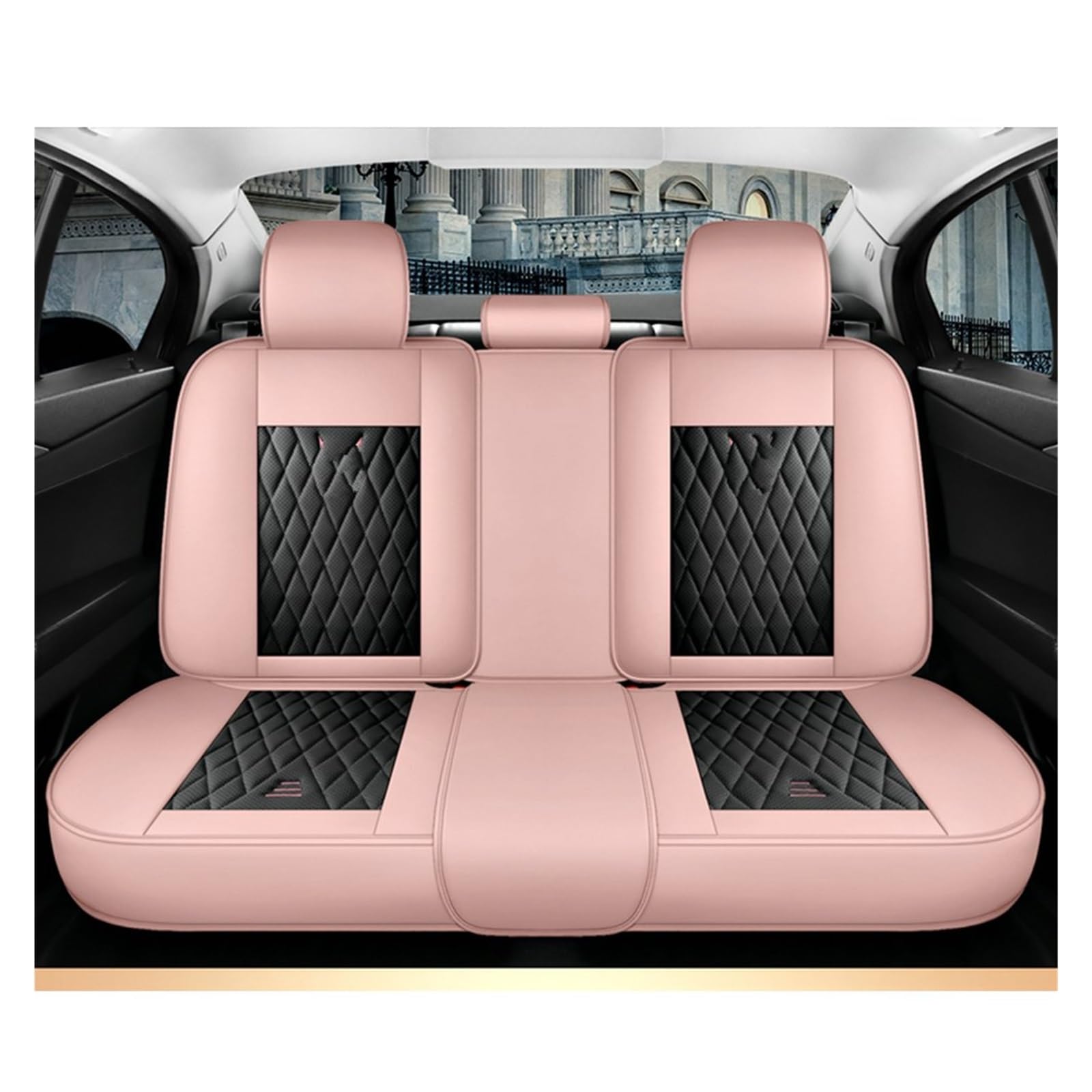 VBVGMZAS Auto Sitzbezüge Leder-Autositzbezüge für Fluence für Scenic für Clio für Captur für Kadjar für Logan 2 für Duster Arkana Kangoo Fahrzeugteile Sitzbezüge Auto(Black Pink Rear) von VBVGMZAS
