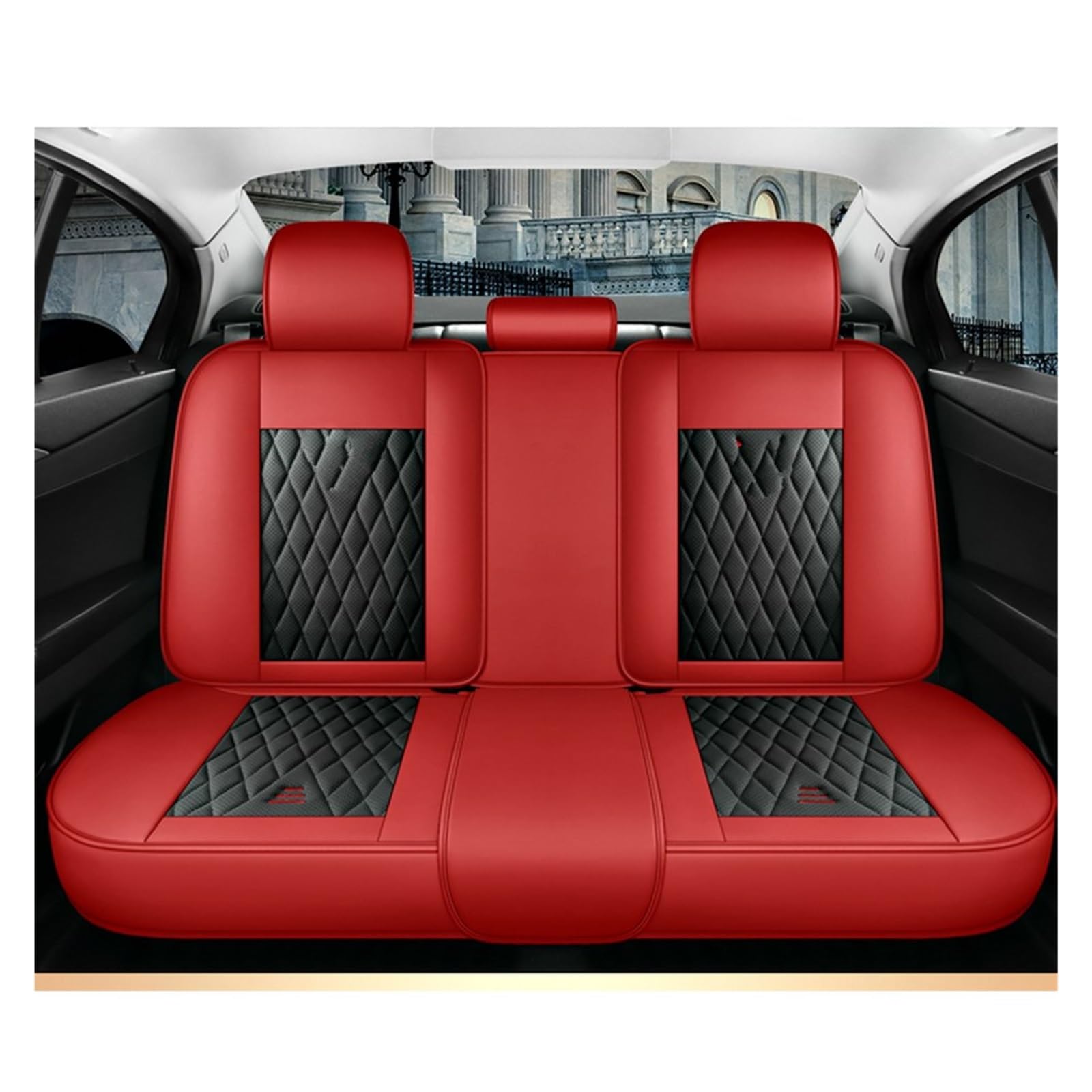 VBVGMZAS Auto Sitzbezüge Leder-Autositzbezüge für Fluence für Scenic für Clio für Captur für Kadjar für Logan 2 für Duster Arkana Kangoo Fahrzeugteile Sitzbezüge Auto(Black Red Rear) von VBVGMZAS