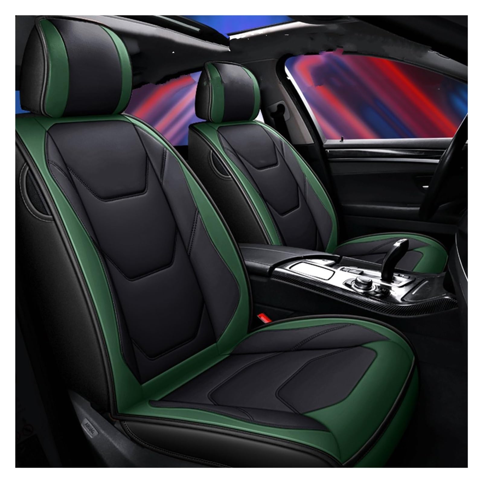 VBVGMZAS Auto Sitzbezüge Leder Autositzbezüge für Kizashi für S-Cross für Sx4 2015 Innenausstattung Autozubehör Sitzbezüge Auto(Green Front) von VBVGMZAS