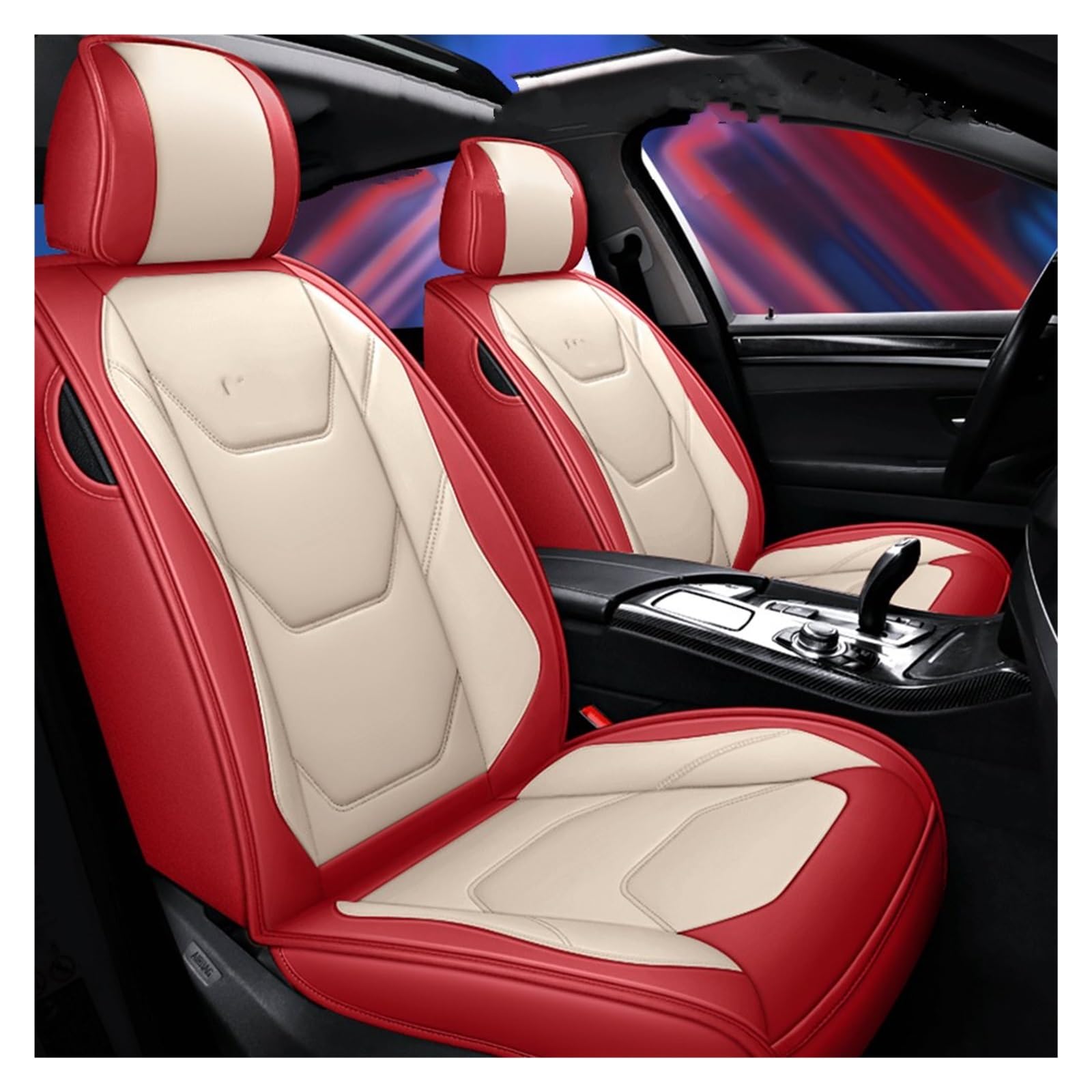 VBVGMZAS Auto Sitzbezüge Leder Autositzbezüge für Kizashi für S-Cross für Sx4 2015 Innenausstattung Autozubehör Sitzbezüge Auto(Red White Front) von VBVGMZAS