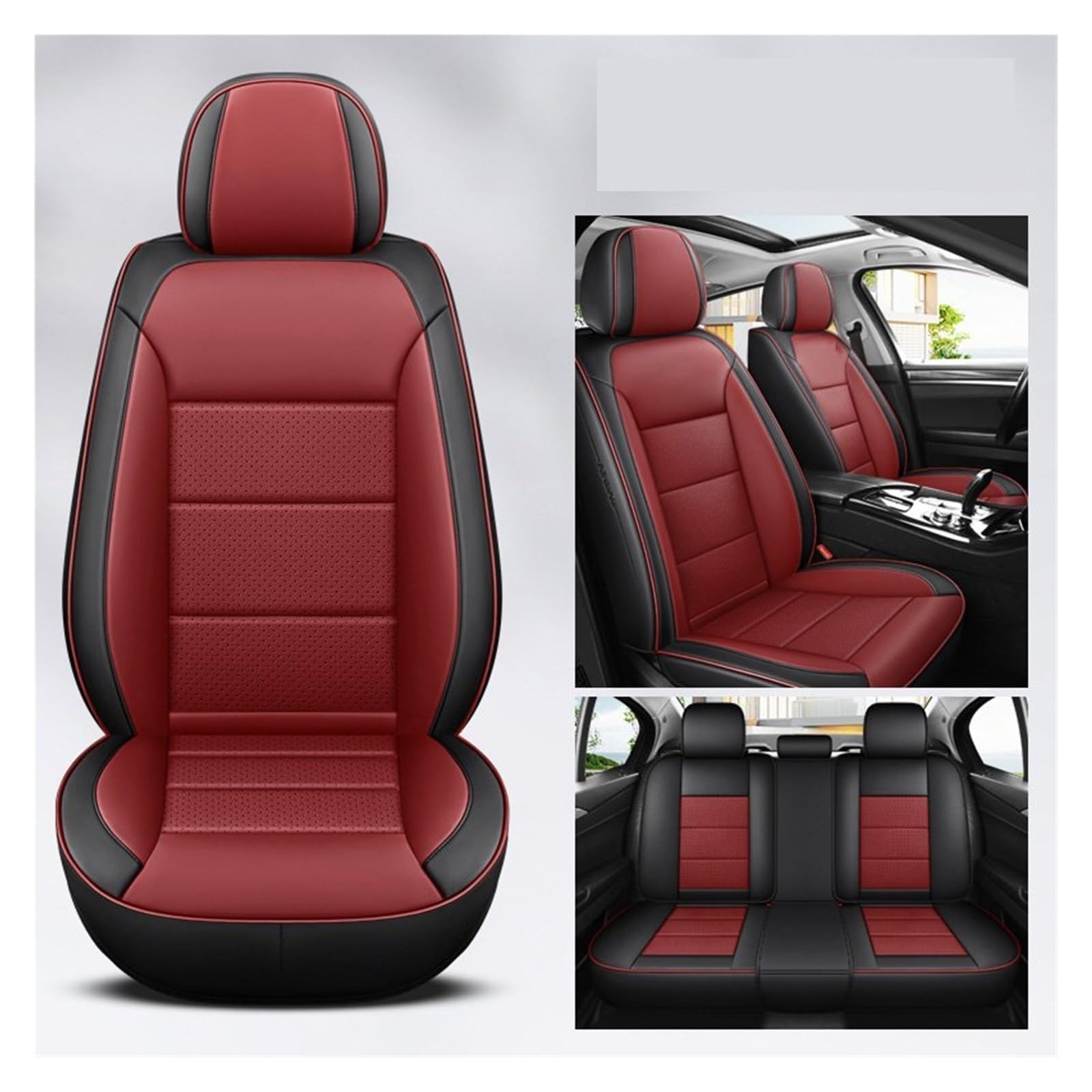 VBVGMZAS Auto Sitzbezüge Leder Universal Autositzbezüge Komplettset Für Benz W204 Zubehör Sitzbezüge Auto(5 PCS 1) von VBVGMZAS