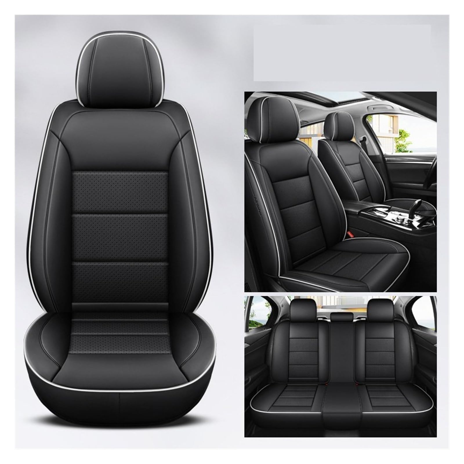 VBVGMZAS Auto Sitzbezüge Leder Universal Autositzbezüge Komplettset Für Benz W204 Zubehör Sitzbezüge Auto(5 PCS 4) von VBVGMZAS