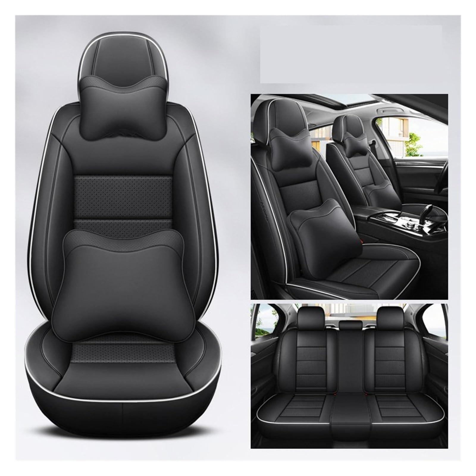 VBVGMZAS Auto Sitzbezüge Leder Universal Autositzbezüge Komplettset Für Benz W204 Zubehör Sitzbezüge Auto(7 PCS 3) von VBVGMZAS