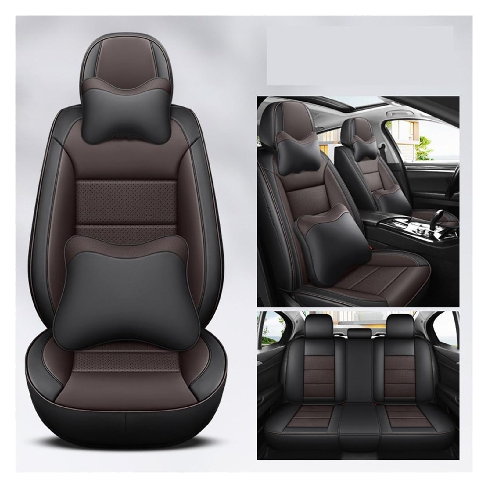 VBVGMZAS Auto Sitzbezüge Leder Universal Autositzbezüge Komplettset Für Benz W204 Zubehör Sitzbezüge Auto(7 PCS 4) von VBVGMZAS