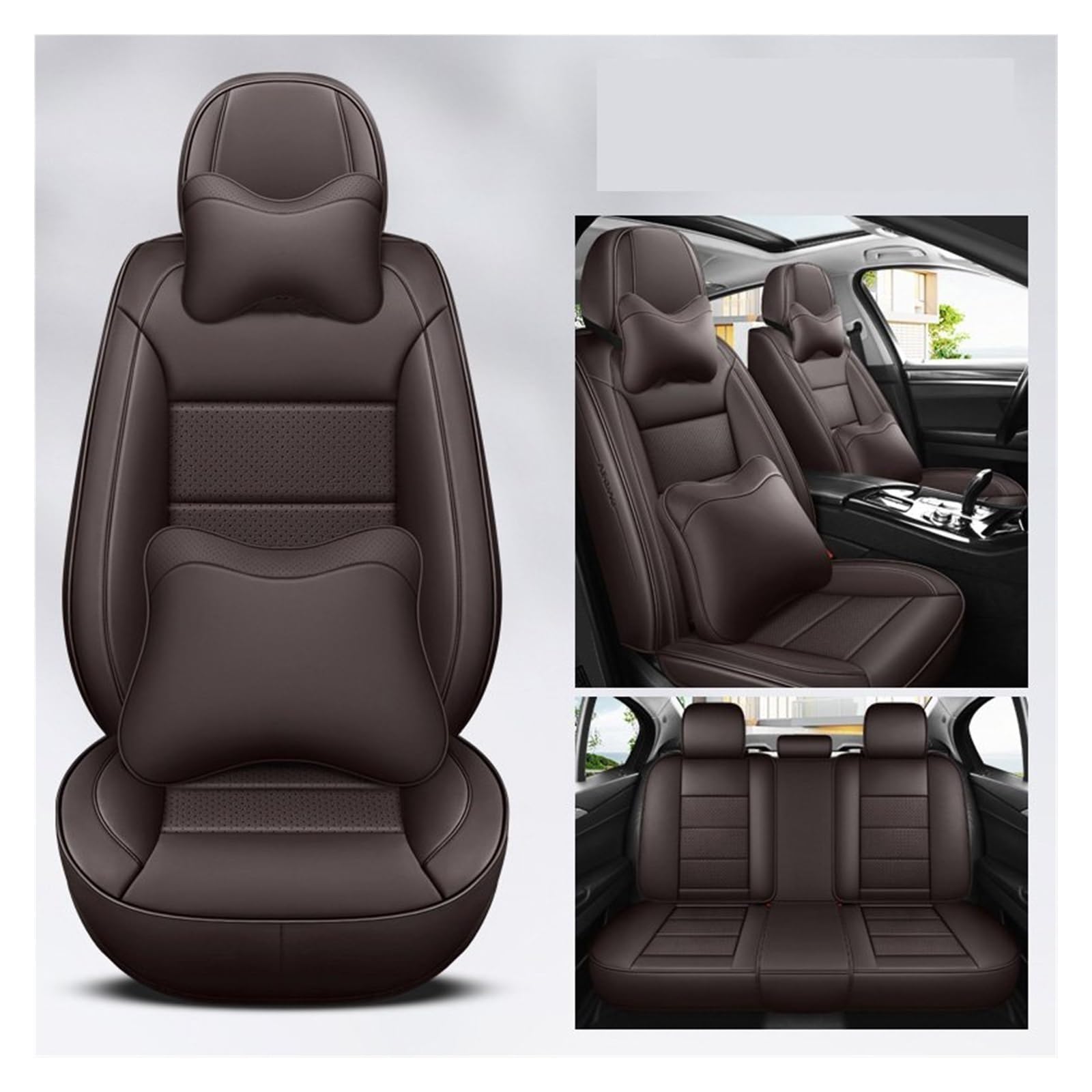 VBVGMZAS Auto Sitzbezüge Leder Universal Autositzbezüge Komplettset Für Benz W204 Zubehör Sitzbezüge Auto(7 PCS 5) von VBVGMZAS