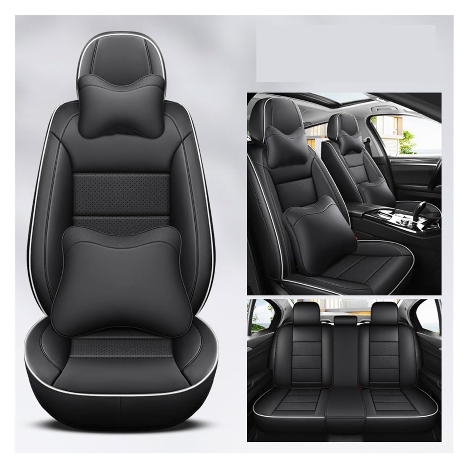 VBVGMZAS Auto Sitzbezüge Leder Universal Autositzbezüge Komplettset für Jeep für Kompass Zubehör Sitzbezüge Auto(7 PCS 3) von VBVGMZAS