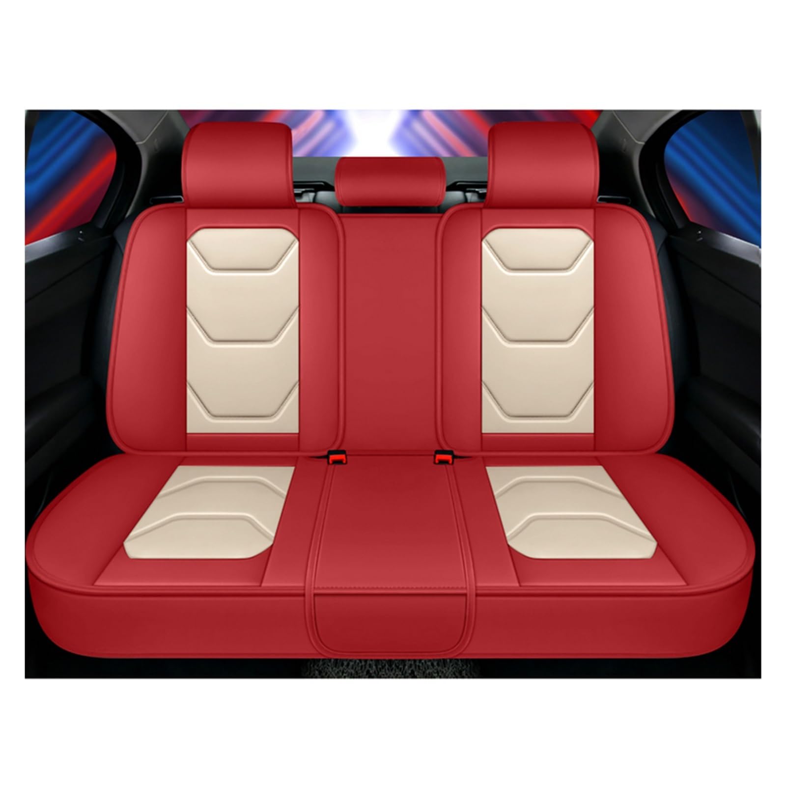 VBVGMZAS Auto Sitzbezüge Leder Universal Autositzbezüge für X1 für X6 für X4 für X3 für X5 F10 F20 520 525 320 E36 E46 Innensitzschutz Autozubehör Sitzbezüge Auto(Red White Rear) von VBVGMZAS