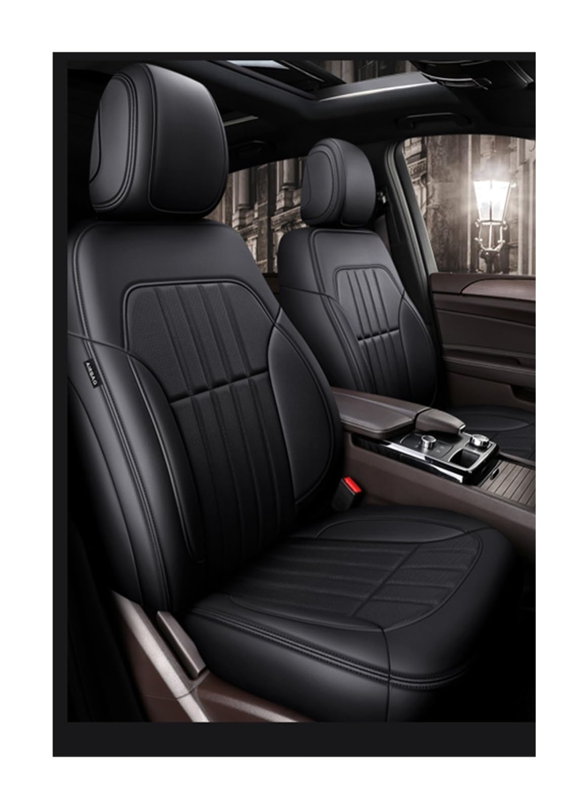 VBVGMZAS Auto Sitzbezüge Passgenauer Autozubehör-Sitzbezug für 5 Sitze, komplettes Set aus Leder für Benz W204 W205 W211 W203, vorne und hinten Sitzbezüge Auto(Black) von VBVGMZAS