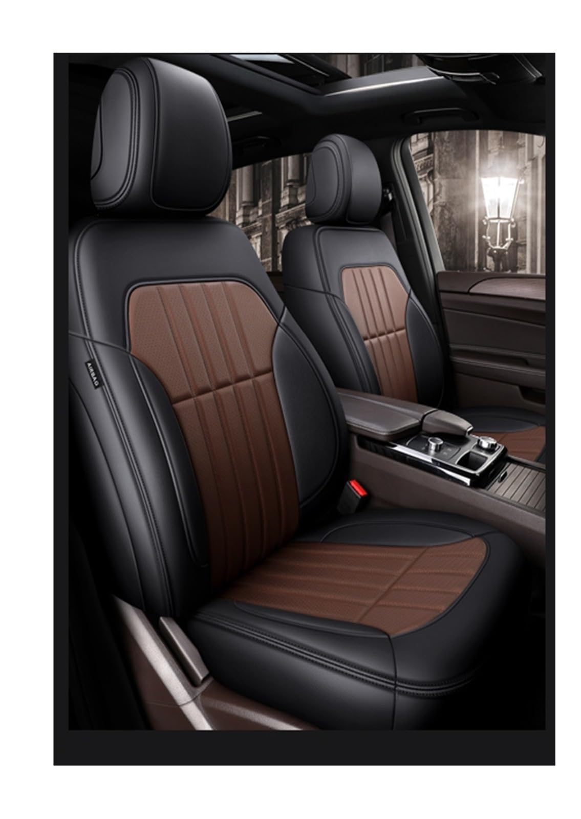 VBVGMZAS Auto Sitzbezüge Passgenauer Autozubehör-Sitzbezug für 5 Sitze, komplettes Set aus Leder für Benz W204 W205 W211 W203, vorne und hinten Sitzbezüge Auto(Black Coffee) von VBVGMZAS
