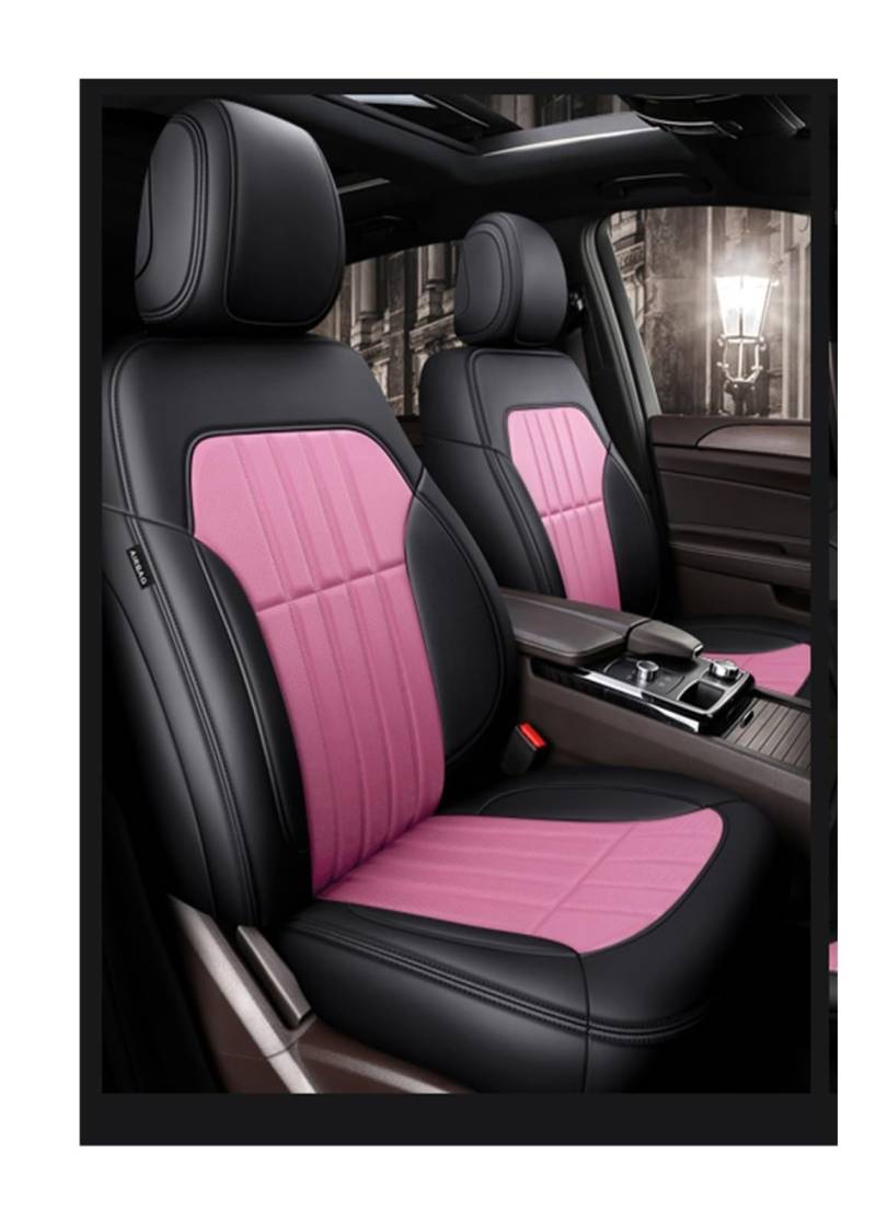VBVGMZAS Auto Sitzbezüge Passgenauer Autozubehör-Sitzbezug für 5 Sitze, komplettes Set aus Leder für Benz W204 W205 W211 W203, vorne und hinten Sitzbezüge Auto(Black pink) von VBVGMZAS