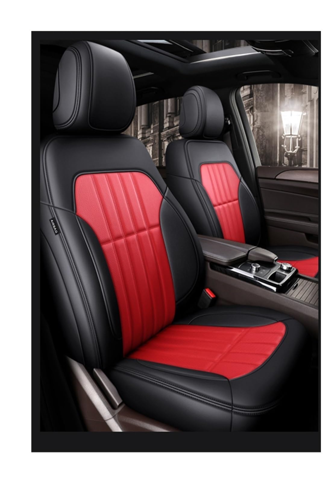 VBVGMZAS Auto Sitzbezüge Passgenauer Autozubehör-Sitzbezug für 5 Sitze, komplettes Set aus Leder für Benz W204 W205 W211 W203, vorne und hinten Sitzbezüge Auto(Black red) von VBVGMZAS