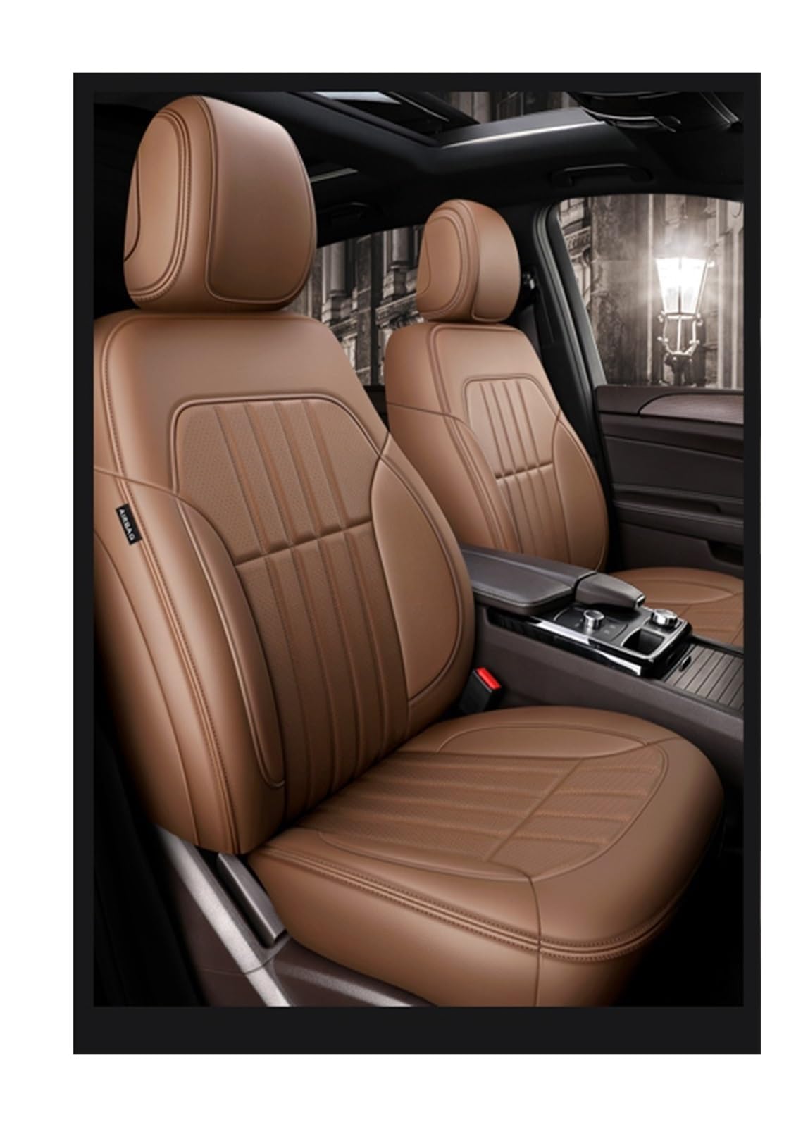 VBVGMZAS Auto Sitzbezüge Passgenauer Autozubehör-Sitzbezug für 5 Sitze, komplettes Set aus Leder für Benz W204 W205 W211 W203, vorne und hinten Sitzbezüge Auto(Brown) von VBVGMZAS