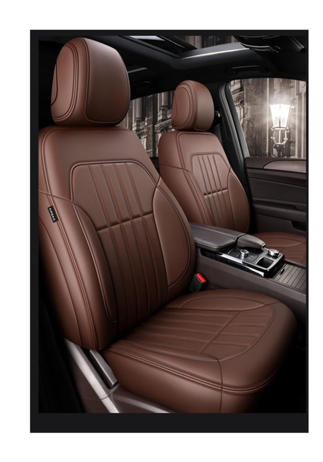 VBVGMZAS Auto Sitzbezüge Passgenauer Autozubehör-Sitzbezug für 5 Sitze, komplettes Set aus Leder für Benz W204 W205 W211 W203, vorne und hinten Sitzbezüge Auto(Coffee) von VBVGMZAS