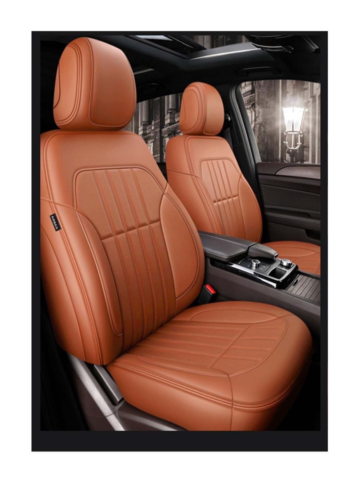 VBVGMZAS Auto Sitzbezüge Passgenauer Autozubehör-Sitzbezug für 5 Sitze, komplettes Set aus Leder für Benz W204 W205 W211 W203, vorne und hinten Sitzbezüge Auto(Orange) von VBVGMZAS