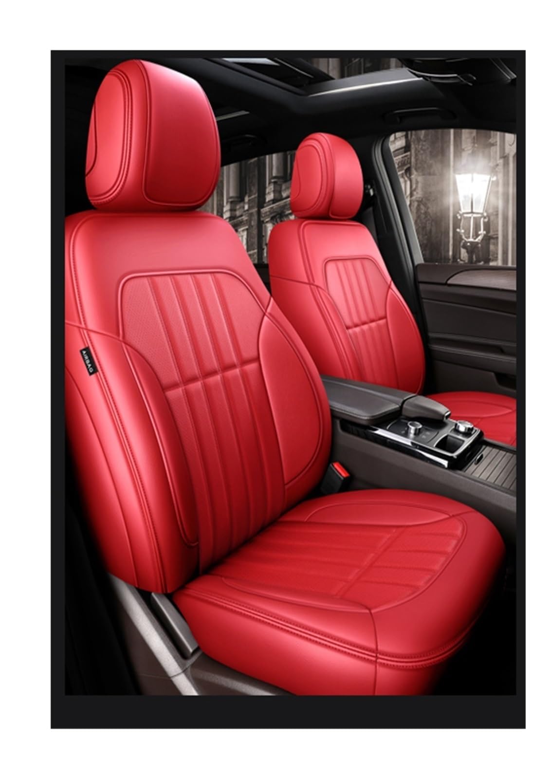 VBVGMZAS Auto Sitzbezüge Passgenauer Autozubehör-Sitzbezug für 5 Sitze, komplettes Set aus Leder für Benz W204 W205 W211 W203, vorne und hinten Sitzbezüge Auto(Red) von VBVGMZAS