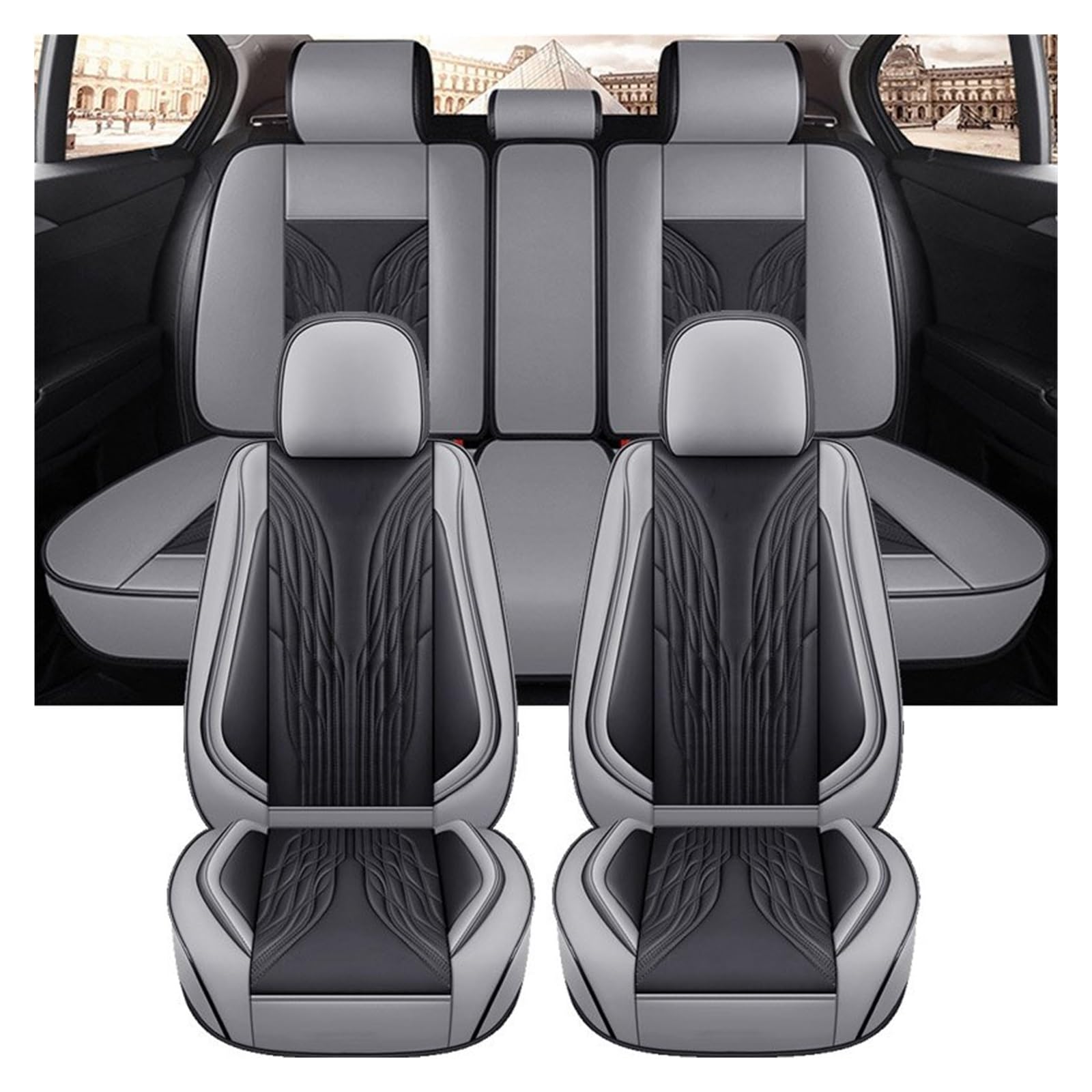 VBVGMZAS Auto Sitzbezüge Universal Autositzbezug Komplettset für Serie 1 E87 F31 Damen Niedlich Schwarz Rot Leder Sitzbezüge Auto(5 PCS) von VBVGMZAS