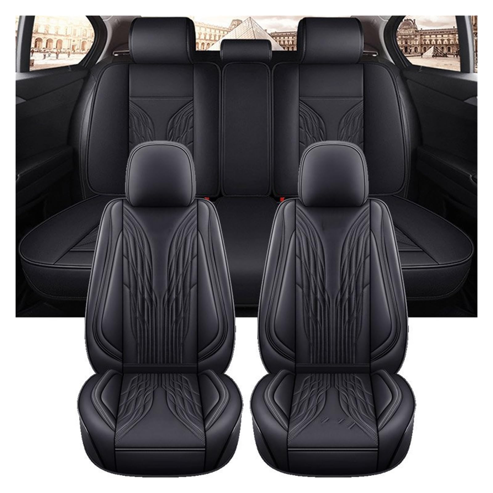 VBVGMZAS Auto Sitzbezüge Universal Autositzbezug Komplettset für Serie 1 E87 F31 Damen Niedlich Schwarz Rot Leder Sitzbezüge Auto(5 PCS 2) von VBVGMZAS