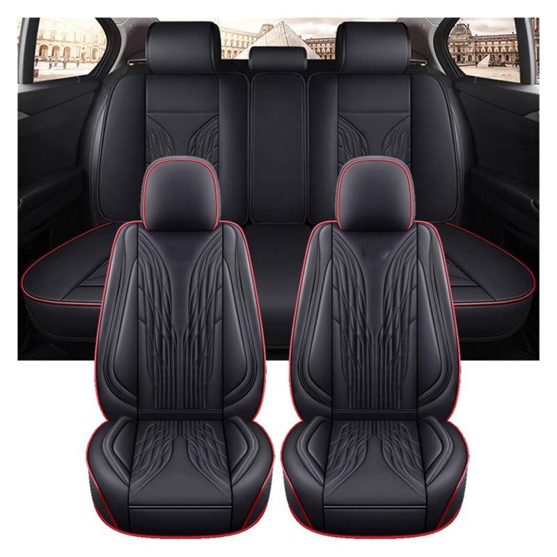 VBVGMZAS Auto Sitzbezüge Universal Autositzbezug Komplettset für Serie 1 E87 F31 Damen Niedlich Schwarz Rot Leder Sitzbezüge Auto(5 PCS 3) von VBVGMZAS