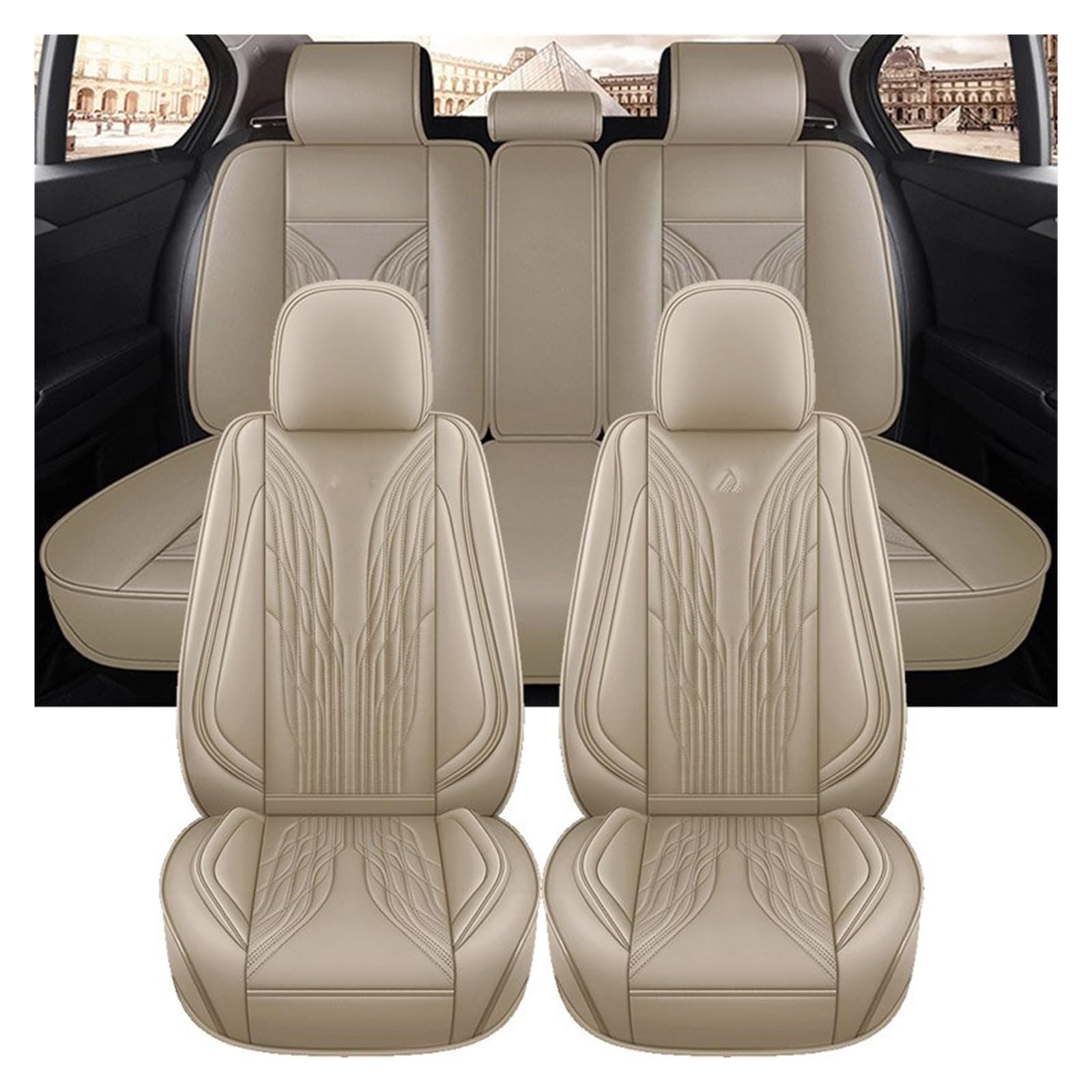 VBVGMZAS Auto Sitzbezüge Universal Autositzbezug Komplettset für Serie 1 E87 F31 Damen Niedlich Schwarz Rot Leder Sitzbezüge Auto(5 PCS 4) von VBVGMZAS