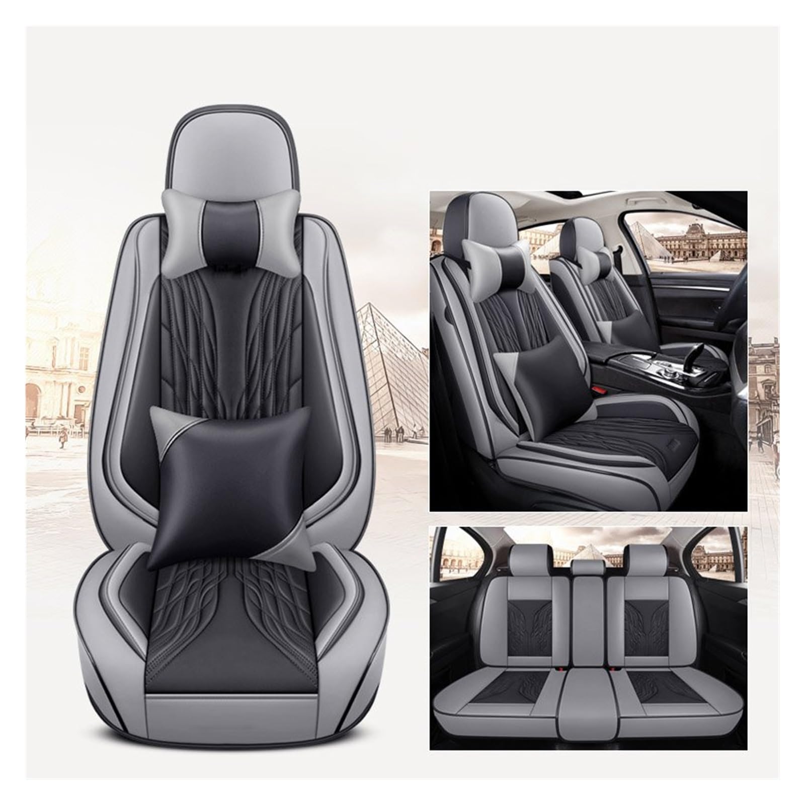 VBVGMZAS Auto Sitzbezüge Universal Autositzbezug Komplettset für Serie 1 E87 F31 Damen Niedlich Schwarz Rot Leder Sitzbezüge Auto(9 PCS 3) von VBVGMZAS