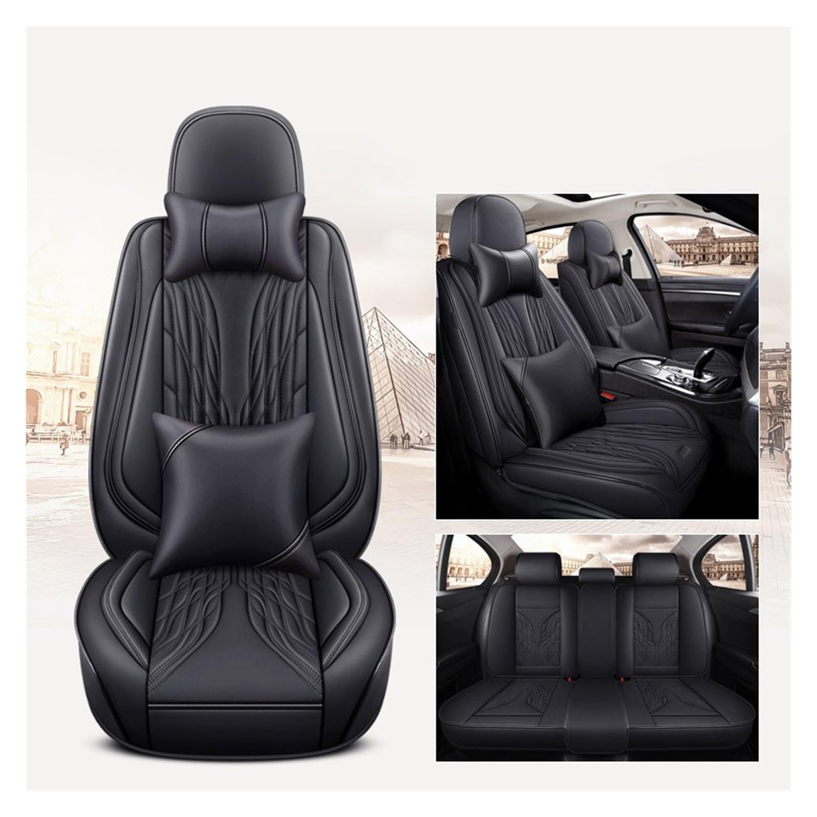 VBVGMZAS Auto Sitzbezüge Universal Autositzbezug Komplettset für Serie 1 E87 F31 Damen Niedlich Schwarz Rot Leder Sitzbezüge Auto(9 PCS 5) von VBVGMZAS