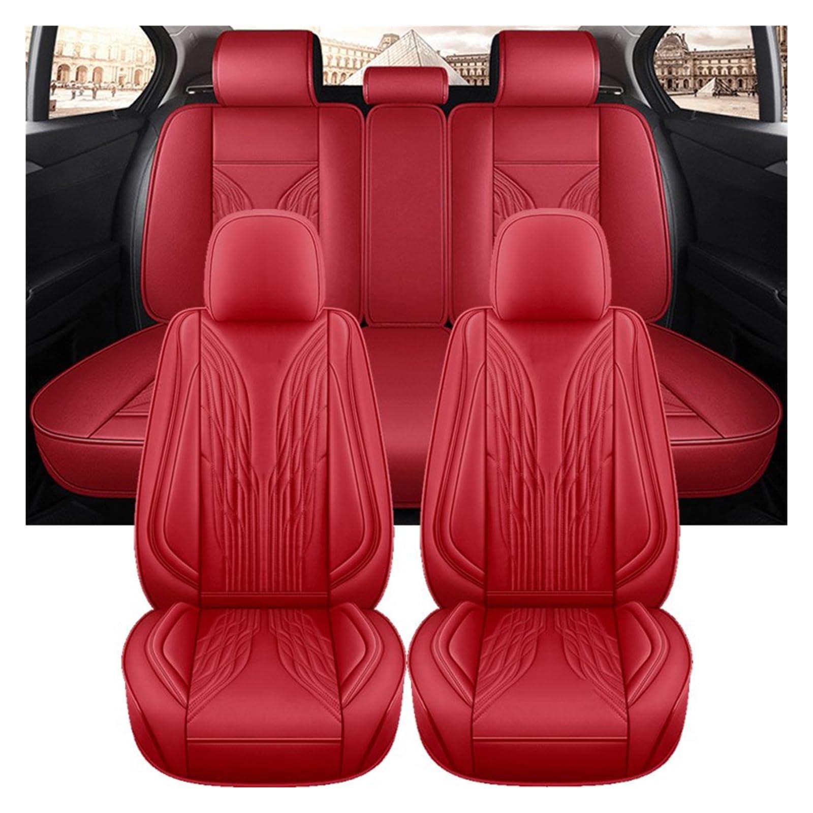 VBVGMZAS Auto Sitzbezüge Universeller Autositzbezug, komplettes Set für VW für Tiguan, Damen, niedliches schwarzes rotes Leder Sitzbezüge Auto(5 PCS 5) von VBVGMZAS