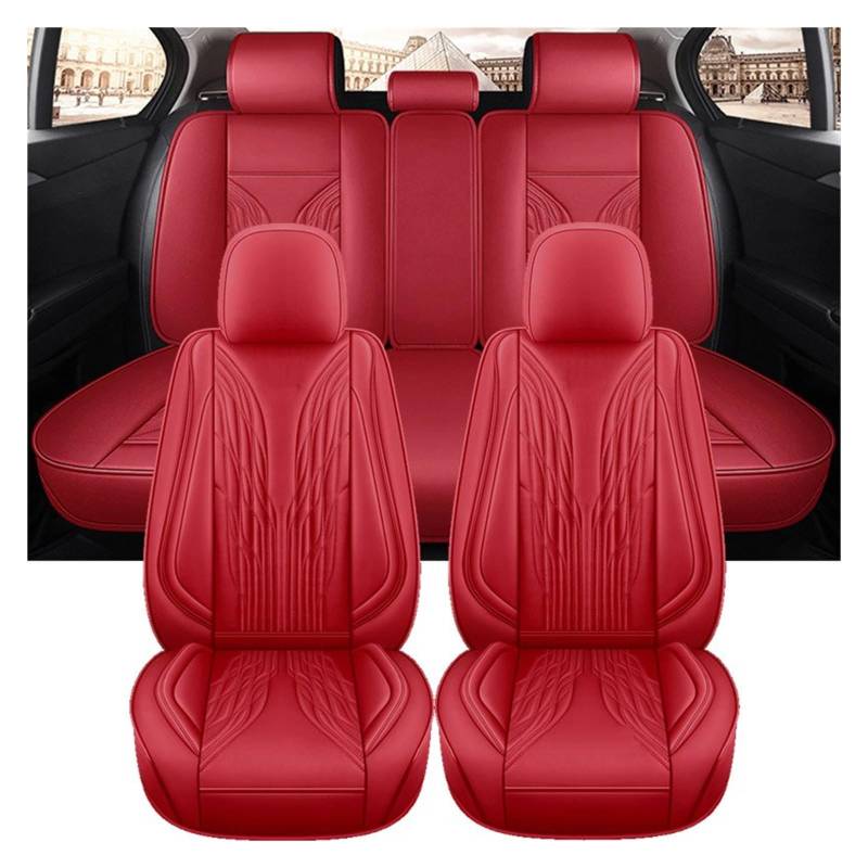 VBVGMZAS Auto Sitzbezüge Universeller Autositzbezug, komplettes Set für VW für Tiguan, Damen, niedliches schwarzes rotes Leder Sitzbezüge Auto(5 PCS 5) von VBVGMZAS