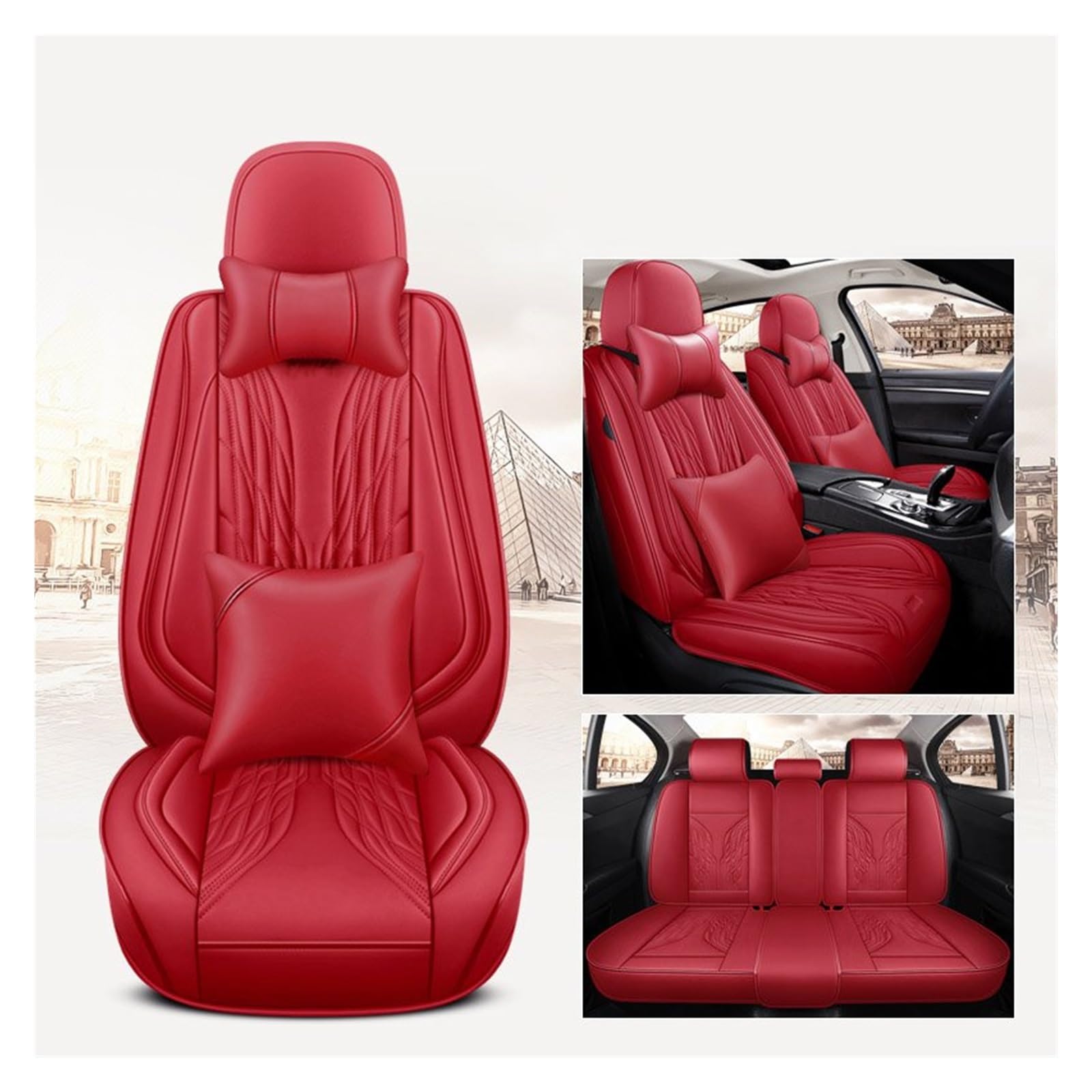VBVGMZAS Auto Sitzbezüge Universeller Autositzbezug, komplettes Set für VW für Tiguan, Damen, niedliches schwarzes rotes Leder Sitzbezüge Auto(9 PCS) von VBVGMZAS