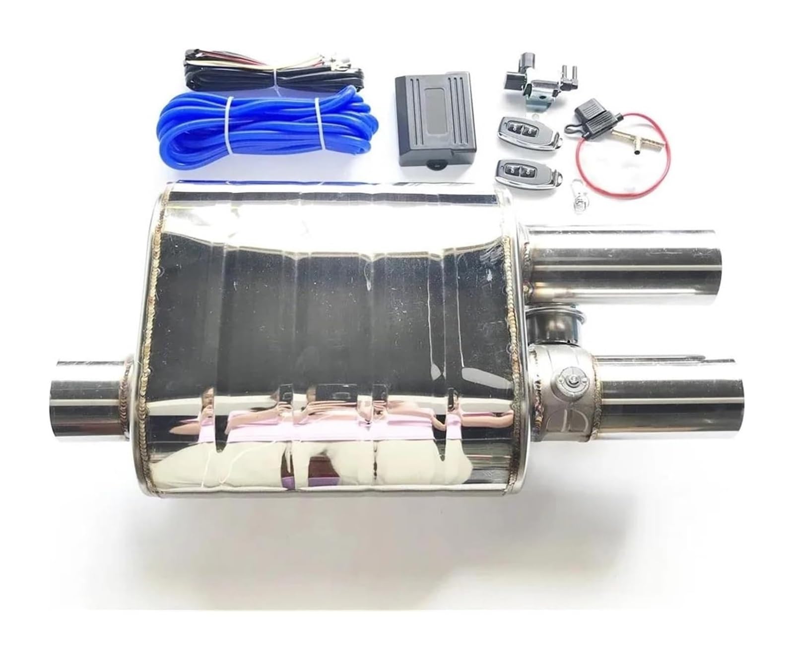 Auto Auspuffrohr Vakuumpumpe Schalldämpfer Mit Variablem Ventil Edelstahl Universell 63 Mm 76 Mm Flache Form 2 Ausgänge Auspuffspitzen(51+Controller) von VBVKEPENDZ