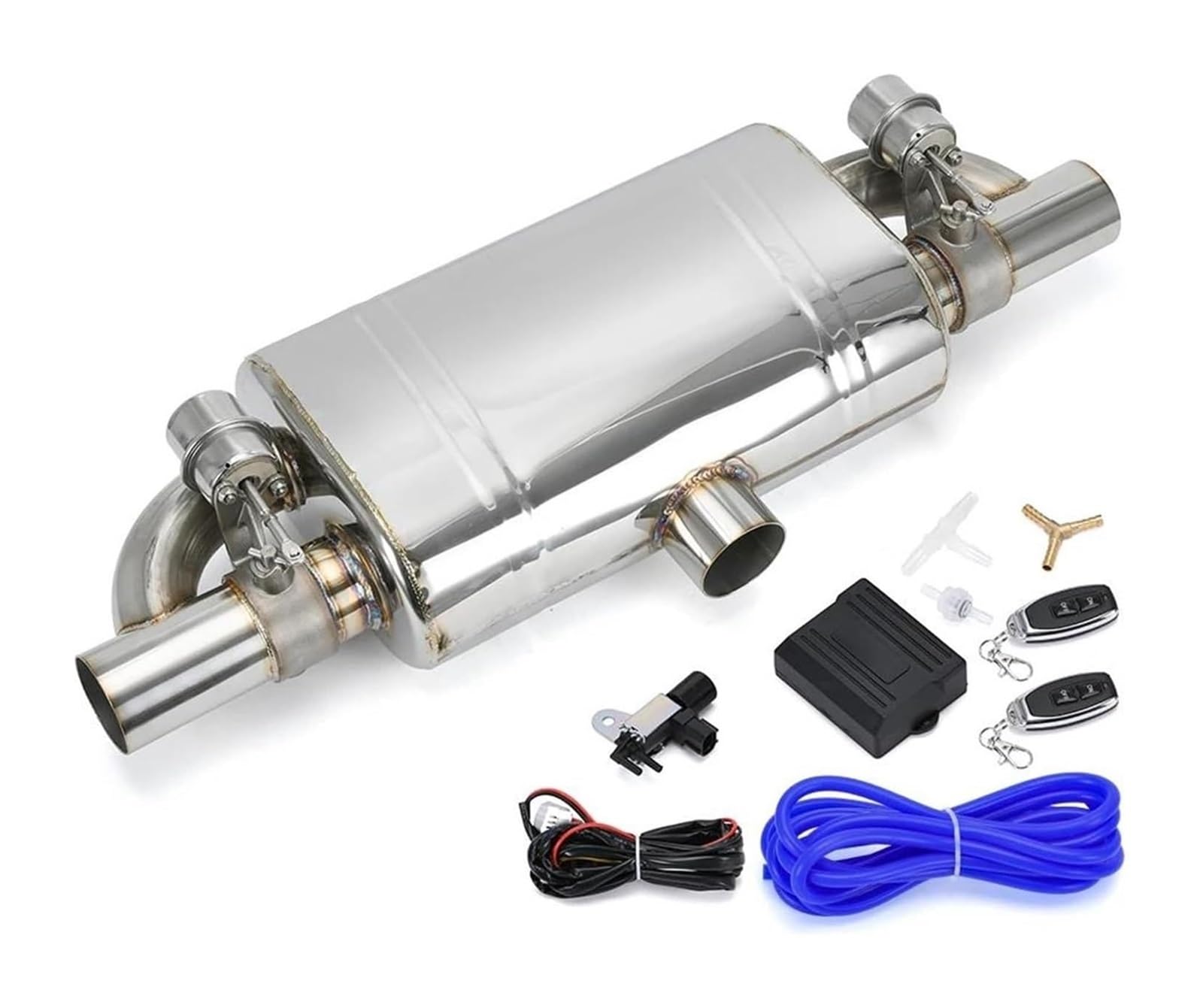Auto Auspuffrohr Vakuumpumpe Schalldämpfer Mit Variablem Ventil Fernbedienung Edelstahl Universell T-Form Eins Rein Zwei Raus 63 Mm 76 Mm Auspuffspitzen(2.5in+Control) von VBVKEPENDZ