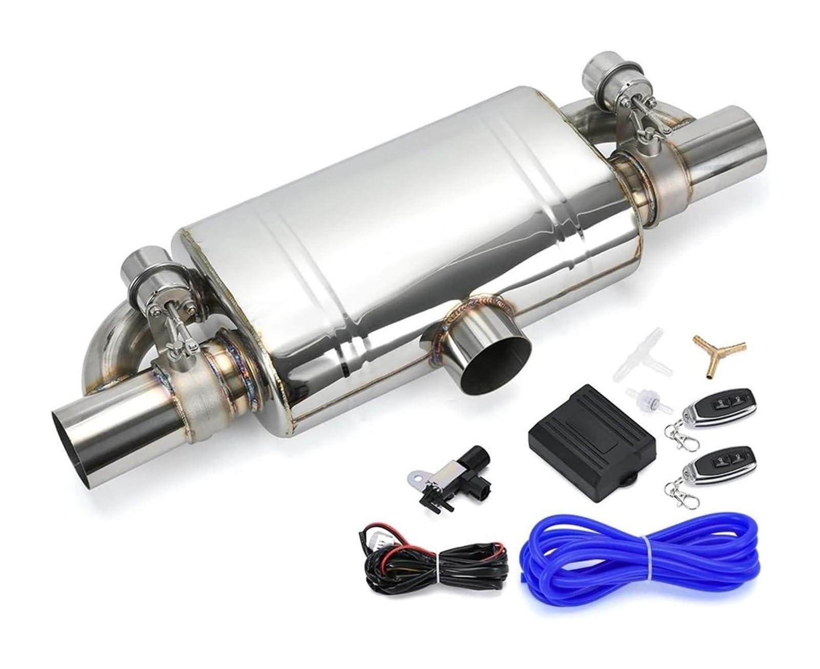 Auto Auspuffrohr Vakuumpumpe Schalldämpfer Mit Variablem Ventil Fernbedienung Edelstahl Universell T-Form Eins Rein Zwei Raus 63 Mm 76 Mm Auspuffspitzen(3.0in+Control) von VBVKEPENDZ