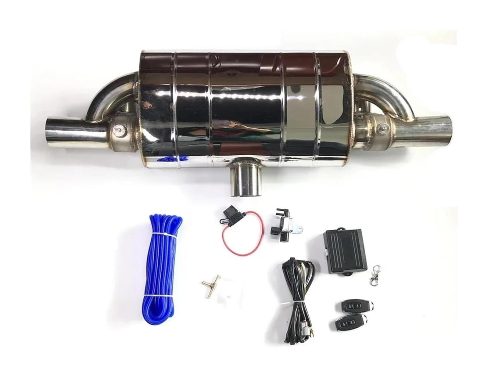 Auto Auspuffrohr Vakuumpumpe Schalldämpfer Mit Variablem Ventil Fernbedienung Edelstahl Universell T-Form Eins Rein Zwei Raus 63 Mm Auspuffspitzen(51+Controller) von VBVKEPENDZ