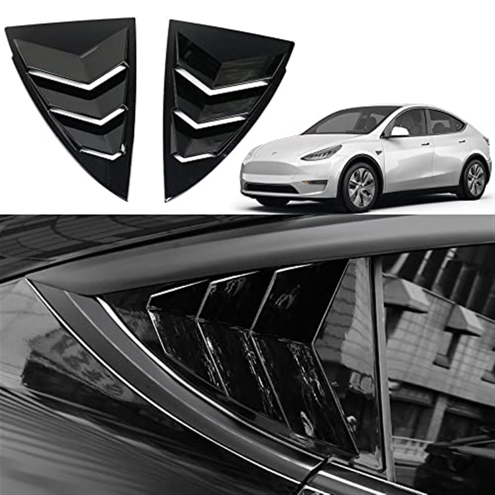 Luftansaugschlauch Für Tesla für Modell Y 2019 2020 2021 2022 2023, 2 Stück ABS Air Vent Fenster Scoop Lamellen Abdeckungen Sonne Regen Schatten Vent Cool Style(‎Bright Black) von VBVRHAAMZ