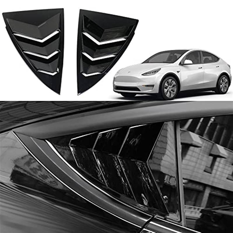 Luftansaugschlauch Für Tesla für Modell Y 2019 2020 2021 2022 2023, 2 Stück ABS Air Vent Fenster Scoop Lamellen Abdeckungen Sonne Regen Schatten Vent Cool Style(‎Bright Black) von VBVRHAAMZ