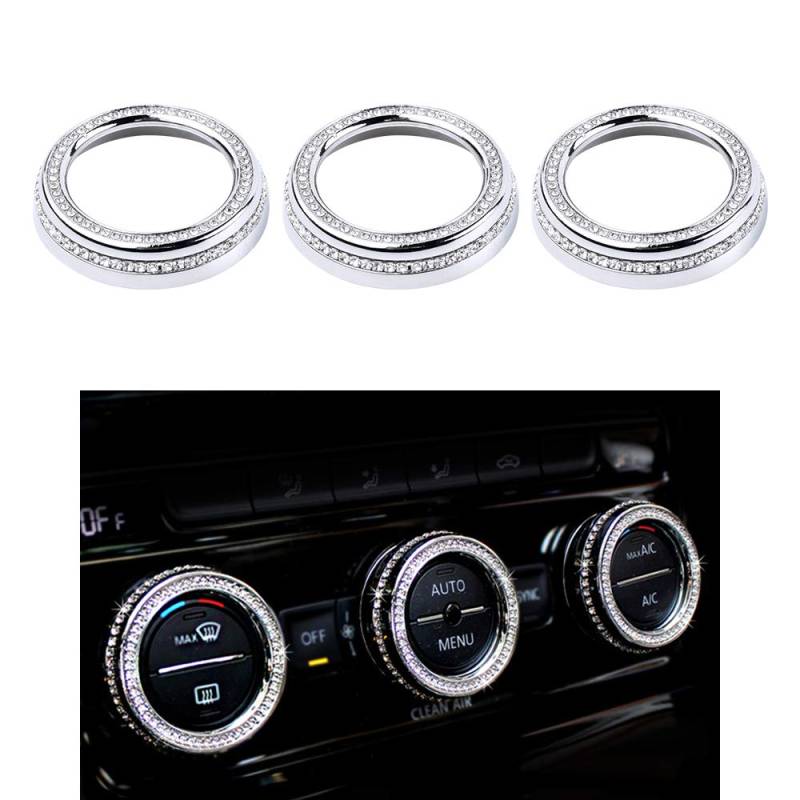 VDARK 3PCS Bling Auto Innenzubehör Crystal AC Knob Cover Klimaanlage Zubehör für VW Volkswagen CC Arteon Tiguan Magotan Passat Silber Ringverkleidung von VDARK